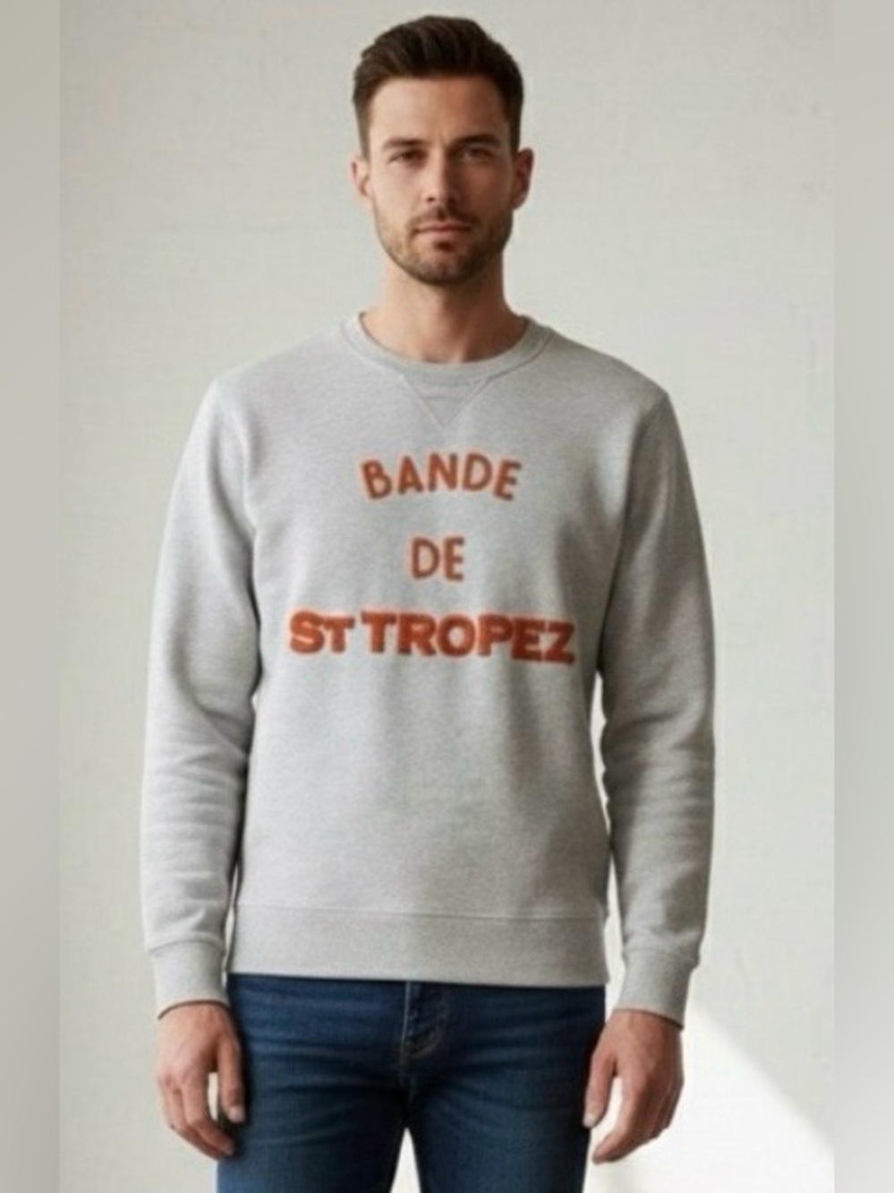 JAQK Bande De St Tropez Off-White/Lt gray Sweatshirt, Orange Lettering, S/M